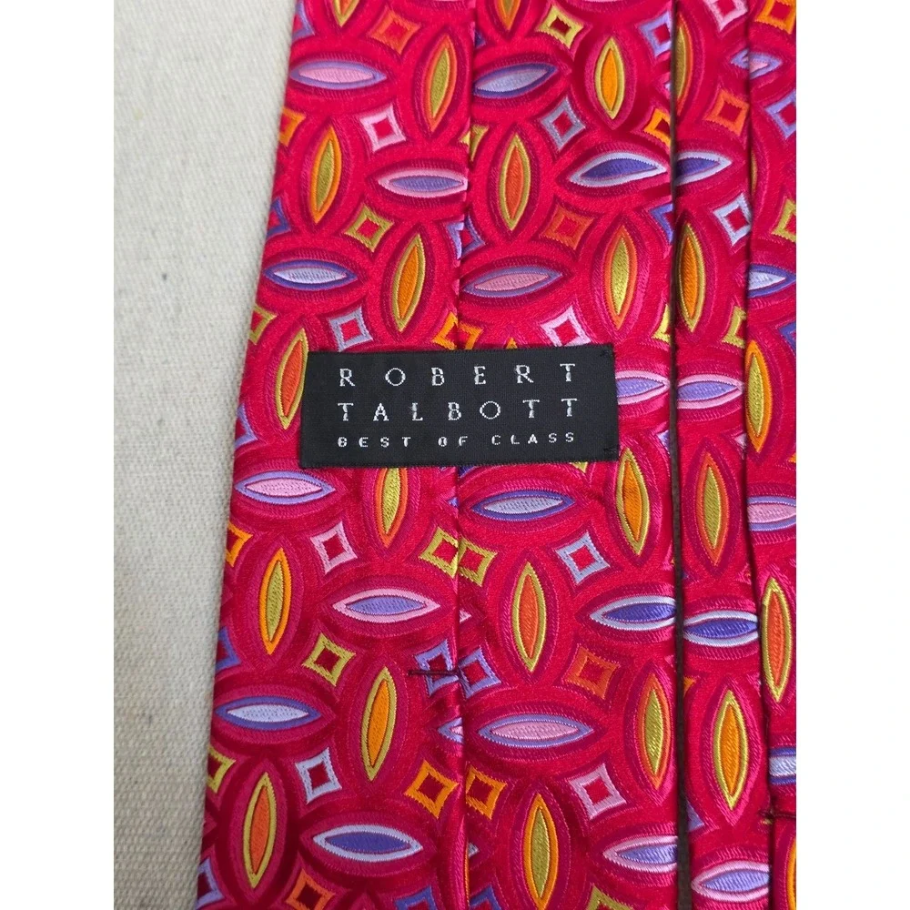 Robert Talbott Best of Class Mens Silk Tie Red‎ Geometric Oval Pattern Necktie